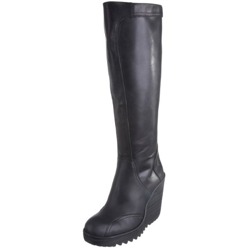 black leather wedge boots uk