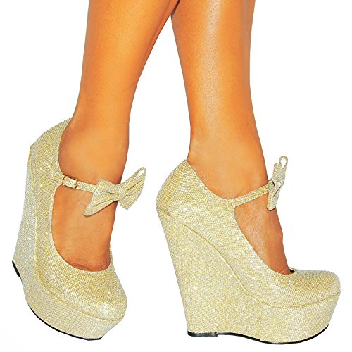 Ladies Gold Sparkly Metallic High Heels 