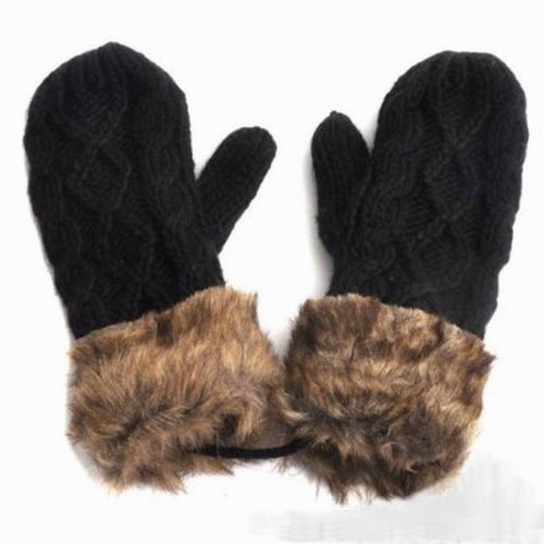 ladies black knitted gloves
