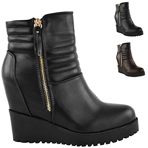 black leather wedge boots uk