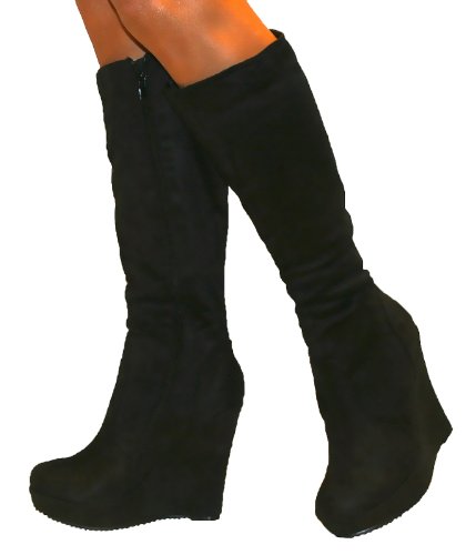ladies black suede knee high boots