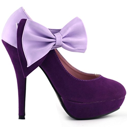 purple heels with bow