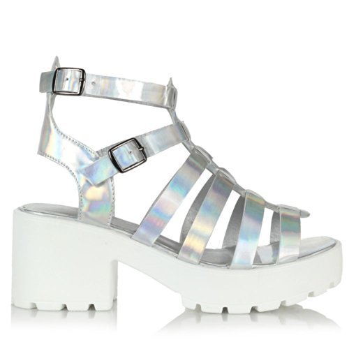 silver block heels size 5
