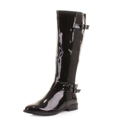 black patent knee boots