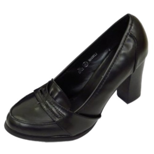 ladies black heeled loafers