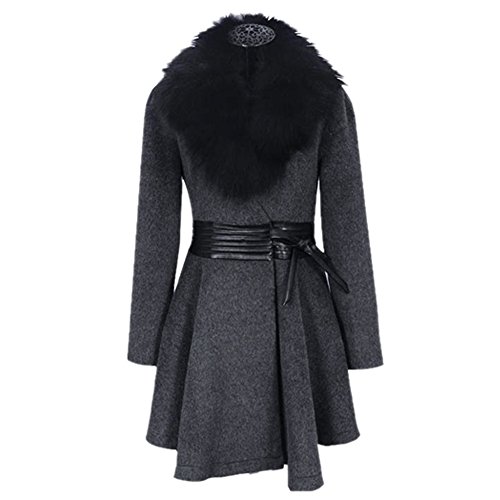 Women Parka Faux Fur Collar Jacket Long Coat Elegant Slim Overcoat ...